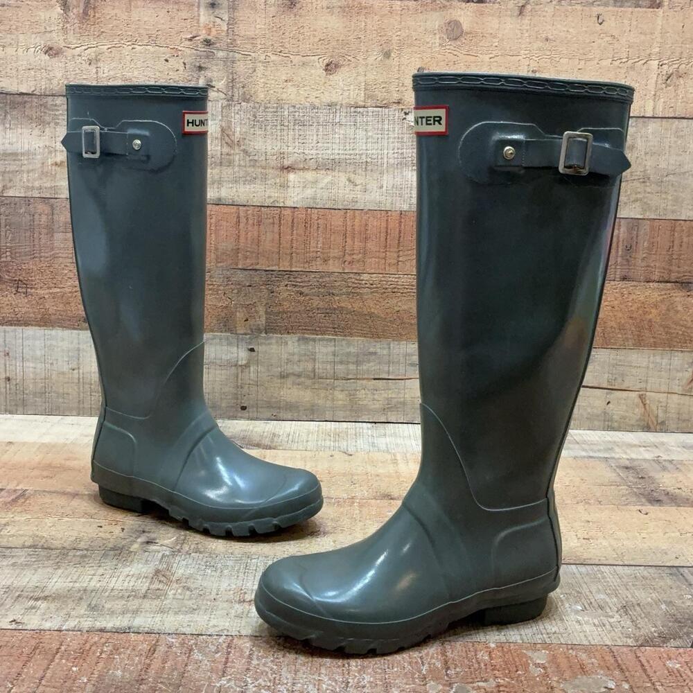 Hunter Rain Boots Womens Size 5 36 Green Rubber Tall Knee High Waterproof GlossW